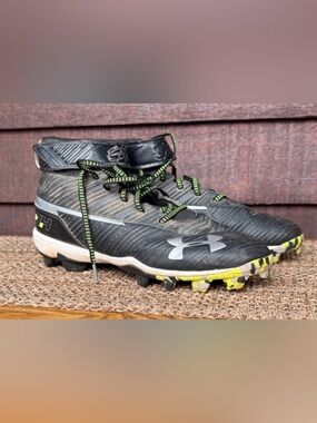 Under Armour Black and Neon Green High-Top Baseball Cleats Bryce Harper Sz 8.5 M